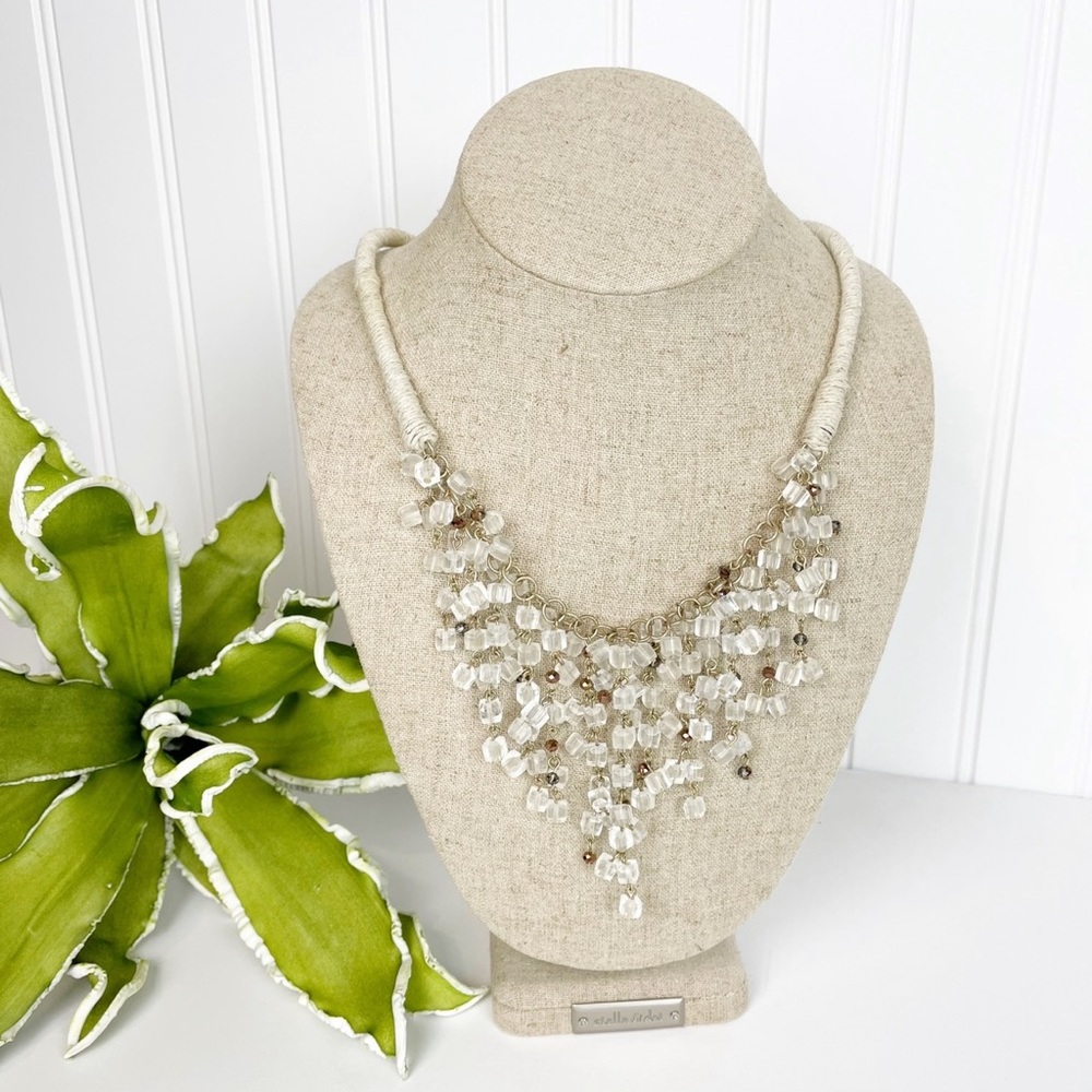 Anthropologie Clear Crystal Cluster Necklace with Gold Accents
